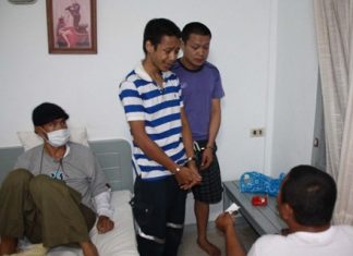 Weerayuth Pan-inth (left) and Lertmongkol Thitiwonno (right) are arrested inside a Plutaluang hotel room.
